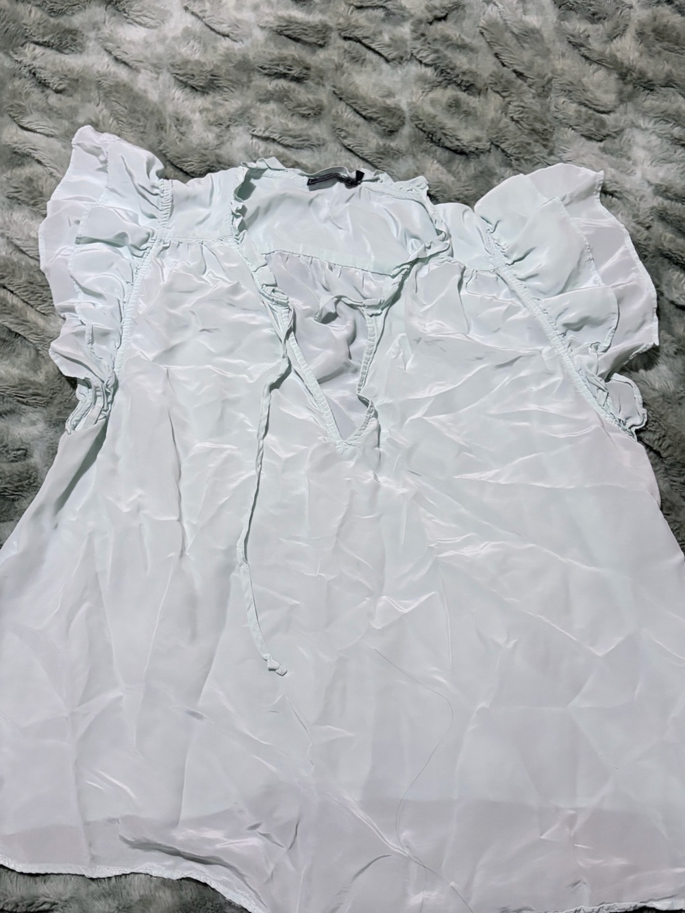 Vineyard Vines Pale Blue Satin Chemise with Ruffle Detail